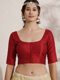 The Blouse Originals Stretchable Red Silk Round Neck Flexi Fit Padded Readymade Saree Blouse