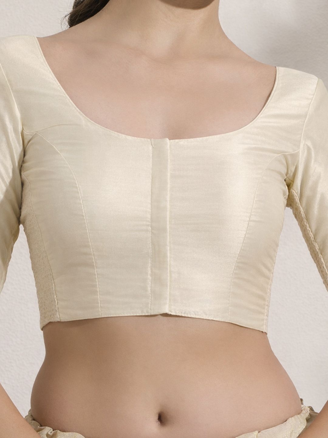 The Blouse Originals Stretchable Cream Silk Round Neck Flexi Fit Padded Readymade Saree Blouse