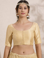 The Blouse Originals Stretchable Golden Silk Round Neck Flexi Fit Padded Readymade Saree Blouse