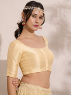 The Blouse Originals Stretchable Golden Silk Round Neck Flexi Fit Padded Readymade Saree Blouse