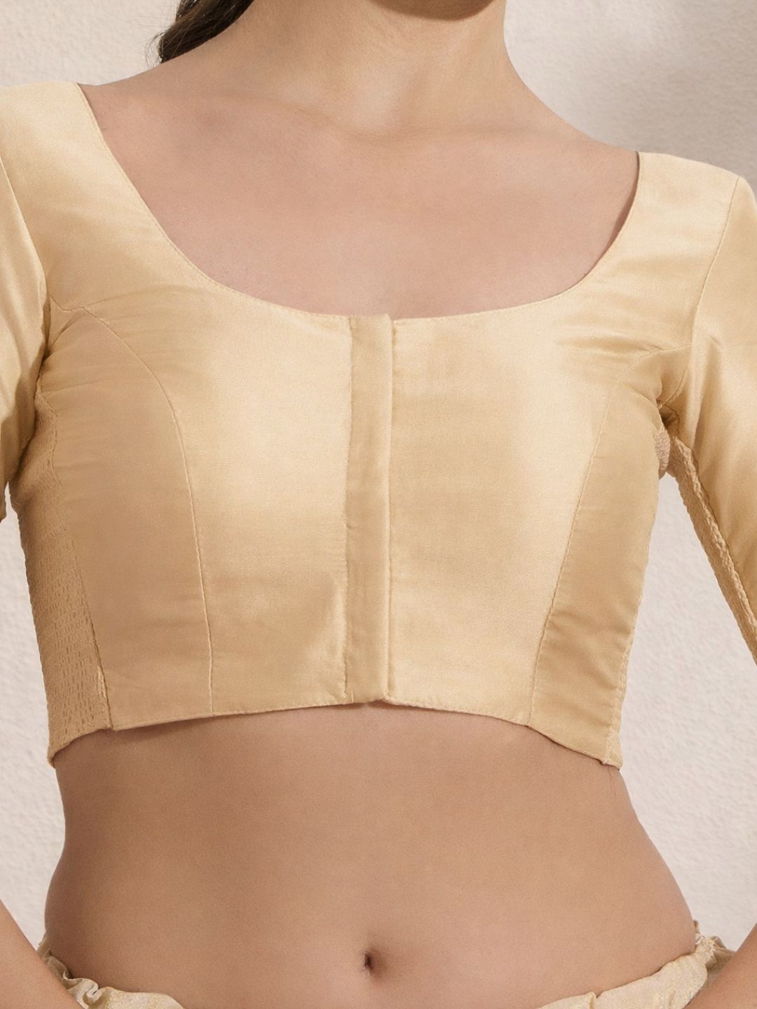 The Blouse Originals Stretchable Golden Silk Round Neck Flexi Fit Padded Readymade Saree Blouse