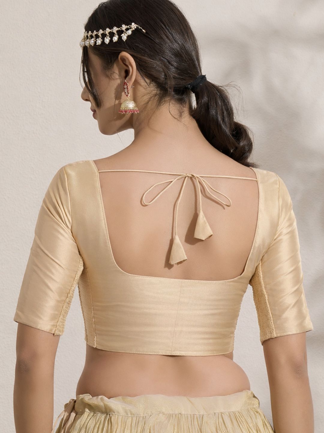 The Blouse Originals Stretchable Golden Silk Round Neck Flexi Fit Padded Readymade Saree Blouse