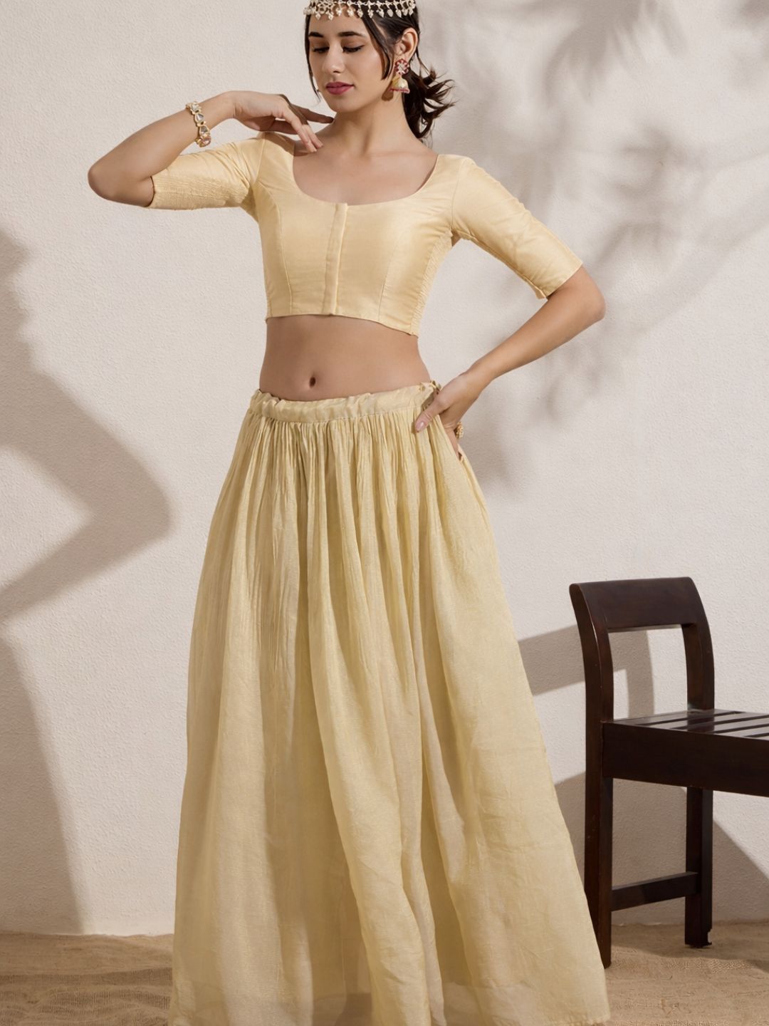 The Blouse Originals Stretchable Golden Silk Round Neck Flexi Fit Padded Readymade Saree Blouse