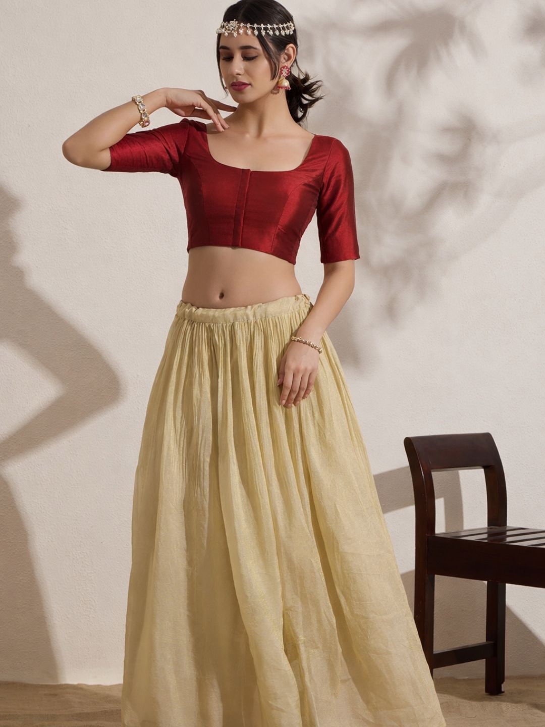 The Blouse Originals Stretchable Red Silk Round Neck Flexi Fit Padded Readymade Saree Blouse