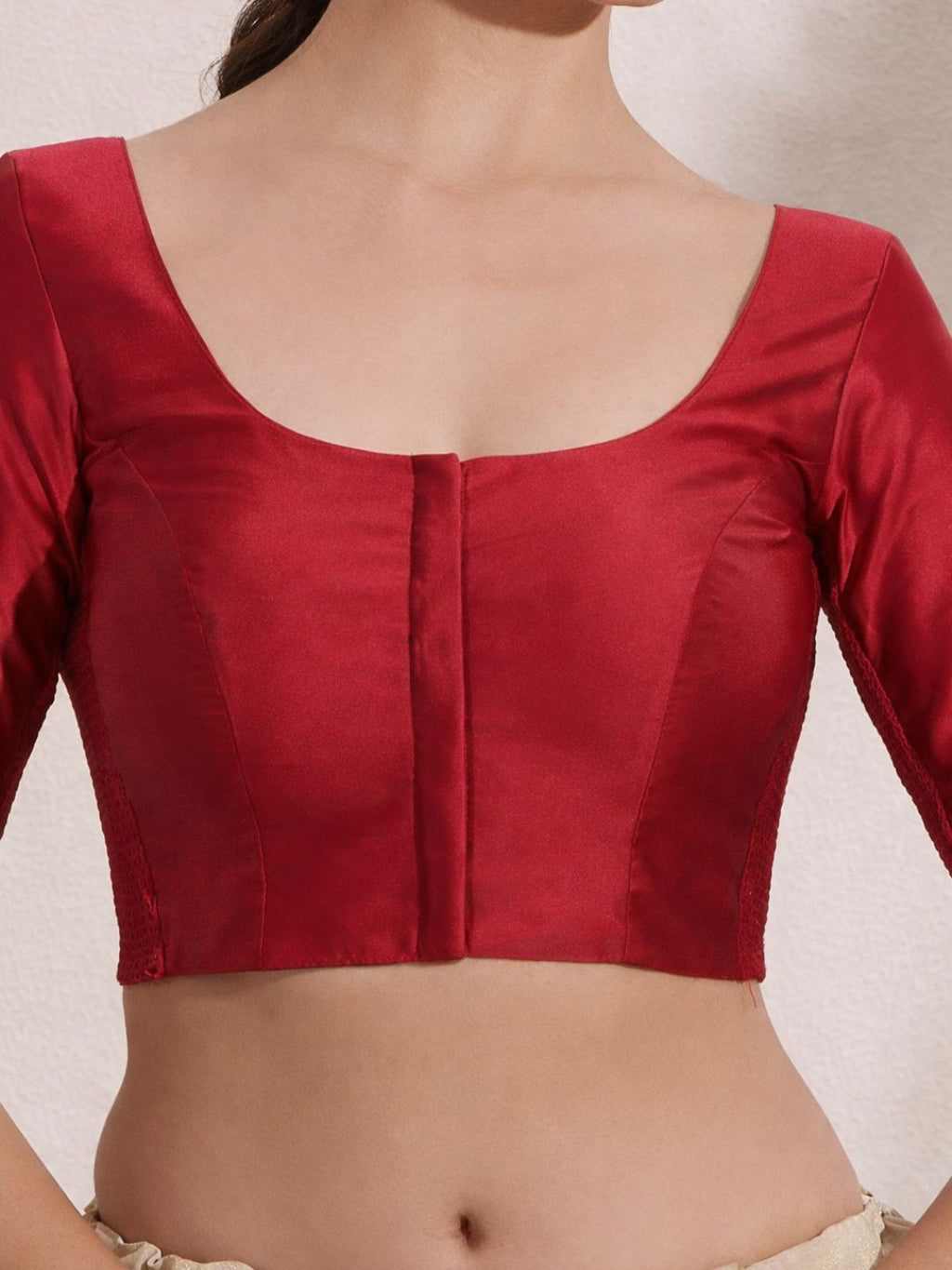 The Blouse Originals Stretchable Red Silk Round Neck Flexi Fit Padded Readymade Saree Blouse