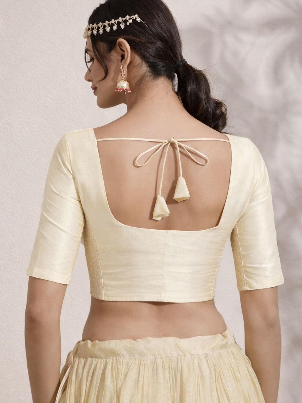 The Blouse Originals Stretchable Cream Silk Round Neck Flexi Fit Padded Readymade Saree Blouse