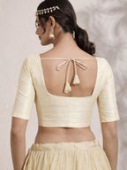 The Blouse Originals Stretchable Cream Silk Round Neck Flexi Fit Padded Readymade Saree Blouse