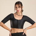 The Blouse Originals Stretchable Black Silk Round Neck Flexi Fit Padded Readymade Saree Blouse