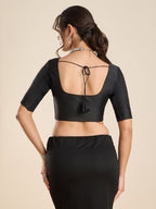 The Blouse Originals Stretchable Black Silk Round Neck Flexi Fit Padded Readymade Saree Blouse