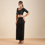 The Blouse Originals Stretchable Black Silk Round Neck Flexi Fit Padded Readymade Saree Blouse