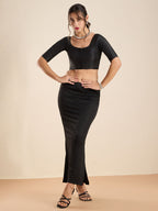 The Blouse Originals Stretchable Black Silk Round Neck Flexi Fit Padded Readymade Saree Blouse