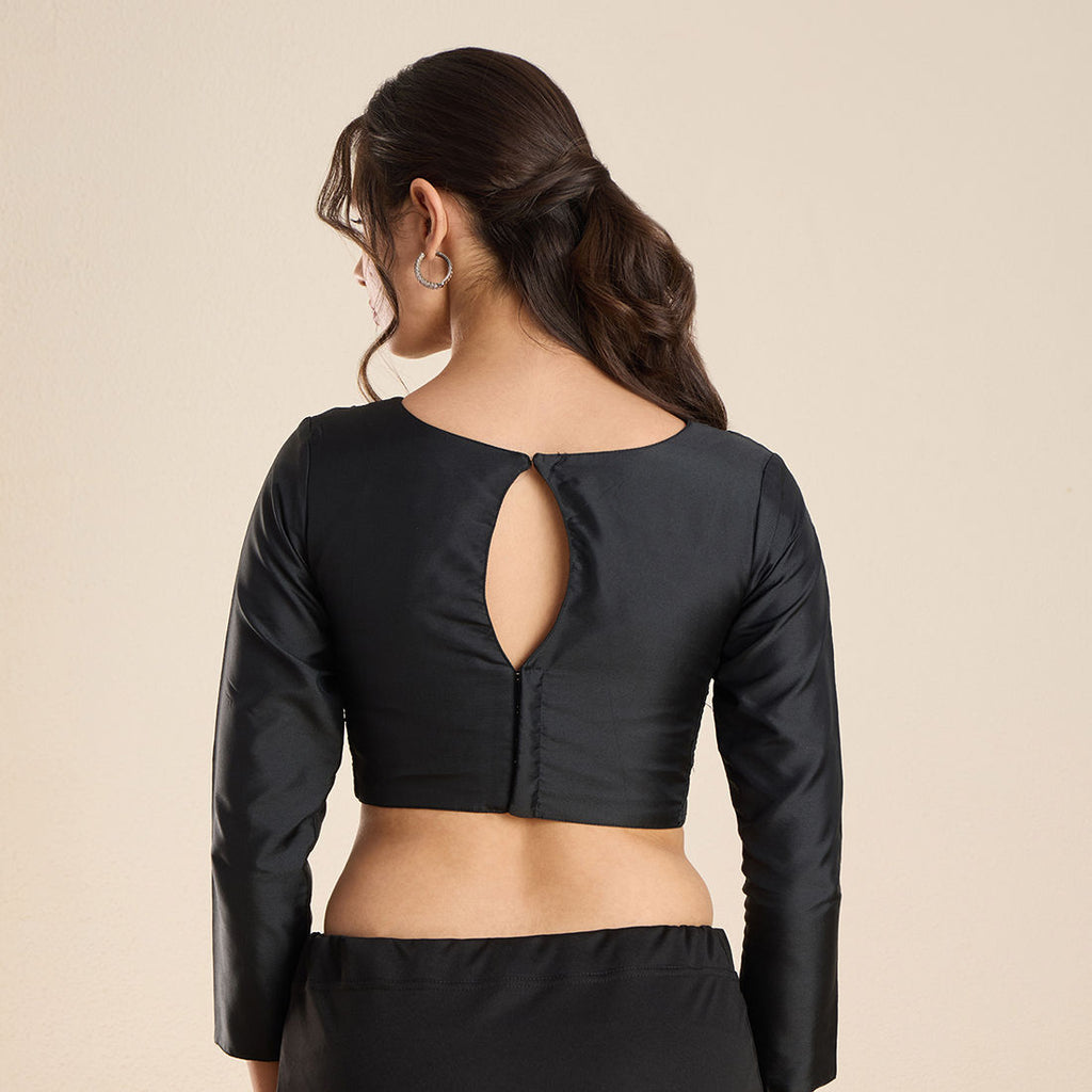 The Blouse Originals Stretchable Black Silk Round Neck Flexi Fit Readymade Saree Blouse