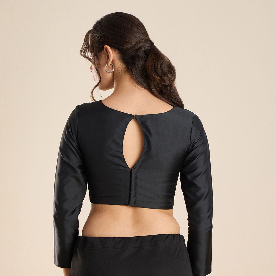 The Blouse Originals Stretchable Black Silk Round Neck Flexi Fit Readymade Saree Blouse