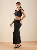 The Blouse Originals Black Silk Sweetheart Neck Frill Sleeves Padded Readymade Saree Blouse
