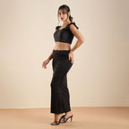 The Blouse Originals Black Silk Sweetheart Neck Frill Sleeves Padded Readymade Saree Blouse