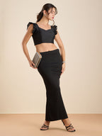 The Blouse Originals Black Silk Sweetheart Neck Frill Sleeves Padded Readymade Saree Blouse