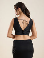 The Blouse Originals Black Silk Deep V Neck Sleeveless Padded Readymade Saree Blouse