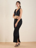 The Blouse Originals Black Silk Deep V Neck Sleeveless Padded Readymade Saree Blouse