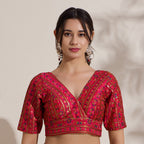 The Blouse Originals Fuchsia Embroidered V-Neck Readymade Saree Blouse