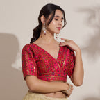 The Blouse Originals Fuchsia Embroidered V-Neck Readymade Saree Blouse