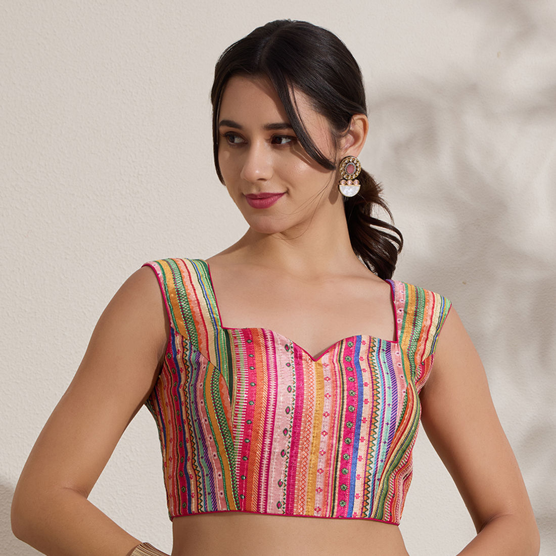 The Blouse Originals Designer Multicolour Silk Woven Design Zari Readymade Saree Blouse