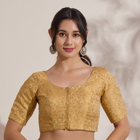 Golden Brocade Round Neck Padded Blouse