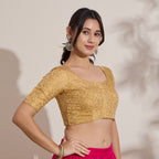 The Blouse Originals Gold Brocade Woven Design Zari Readymade Saree Blouse