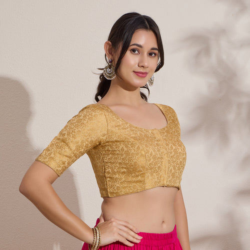 The Blouse Originals Gold Brocade Woven Design Zari Readymade Saree Blouse