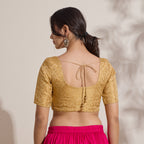 The Blouse Originals Gold Brocade Woven Design Zari Readymade Saree Blouse
