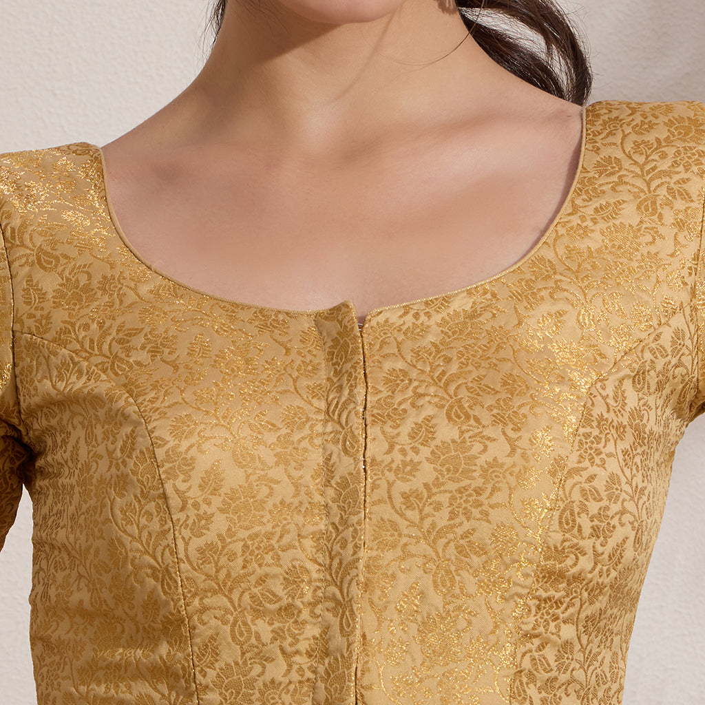 The Blouse Originals Gold Brocade Woven Design Zari Readymade Saree Blouse