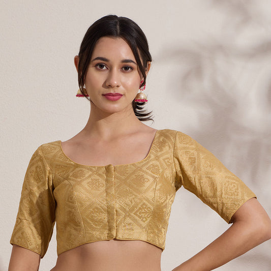 Gold Brocade Round Neck Padded Blouse