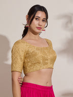 The Blouse Originals Gold Brocade Woven Design Zari Readymade Saree Blouse