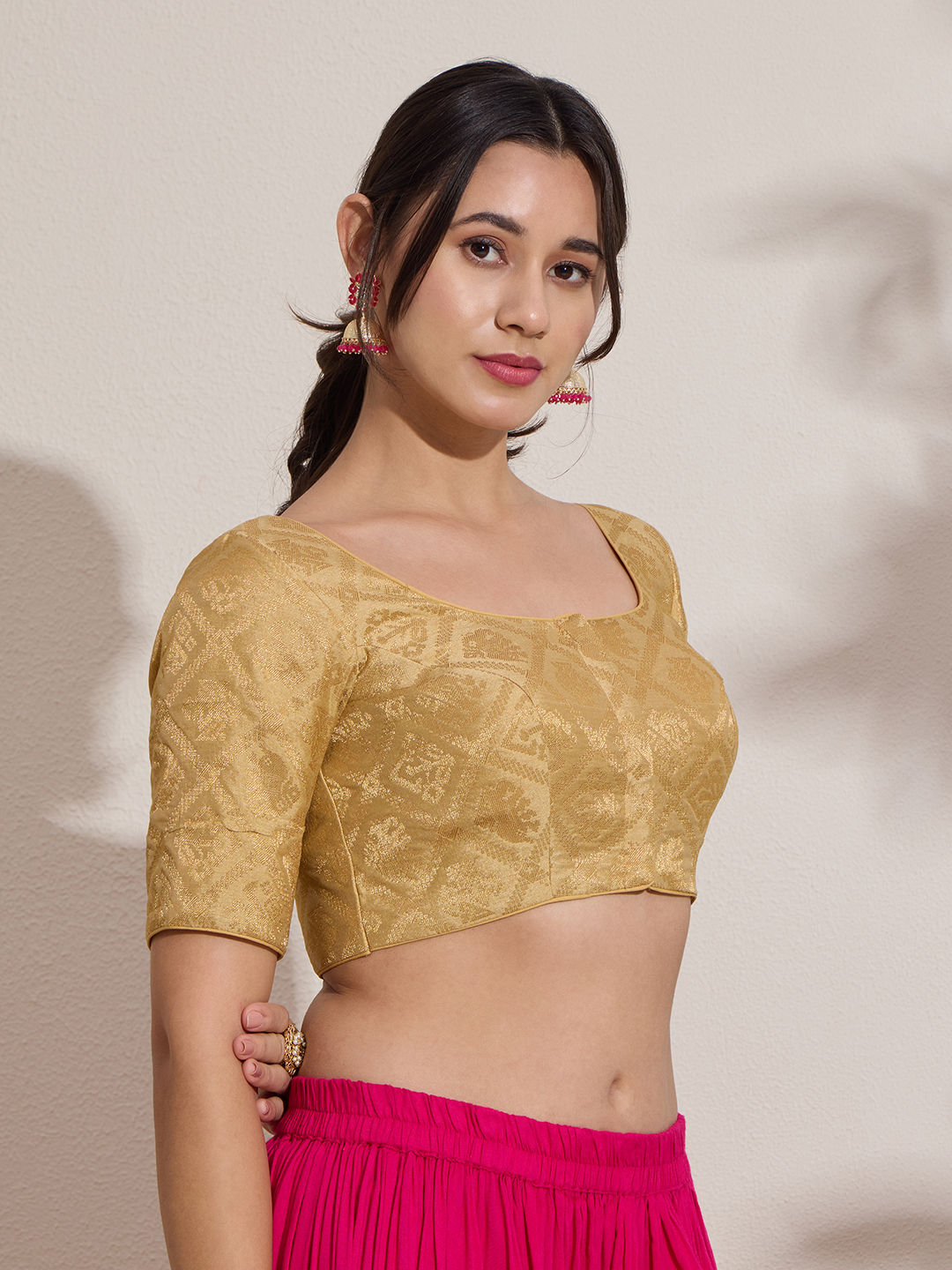 The Blouse Originals Gold Brocade Woven Design Zari Readymade Saree Blouse