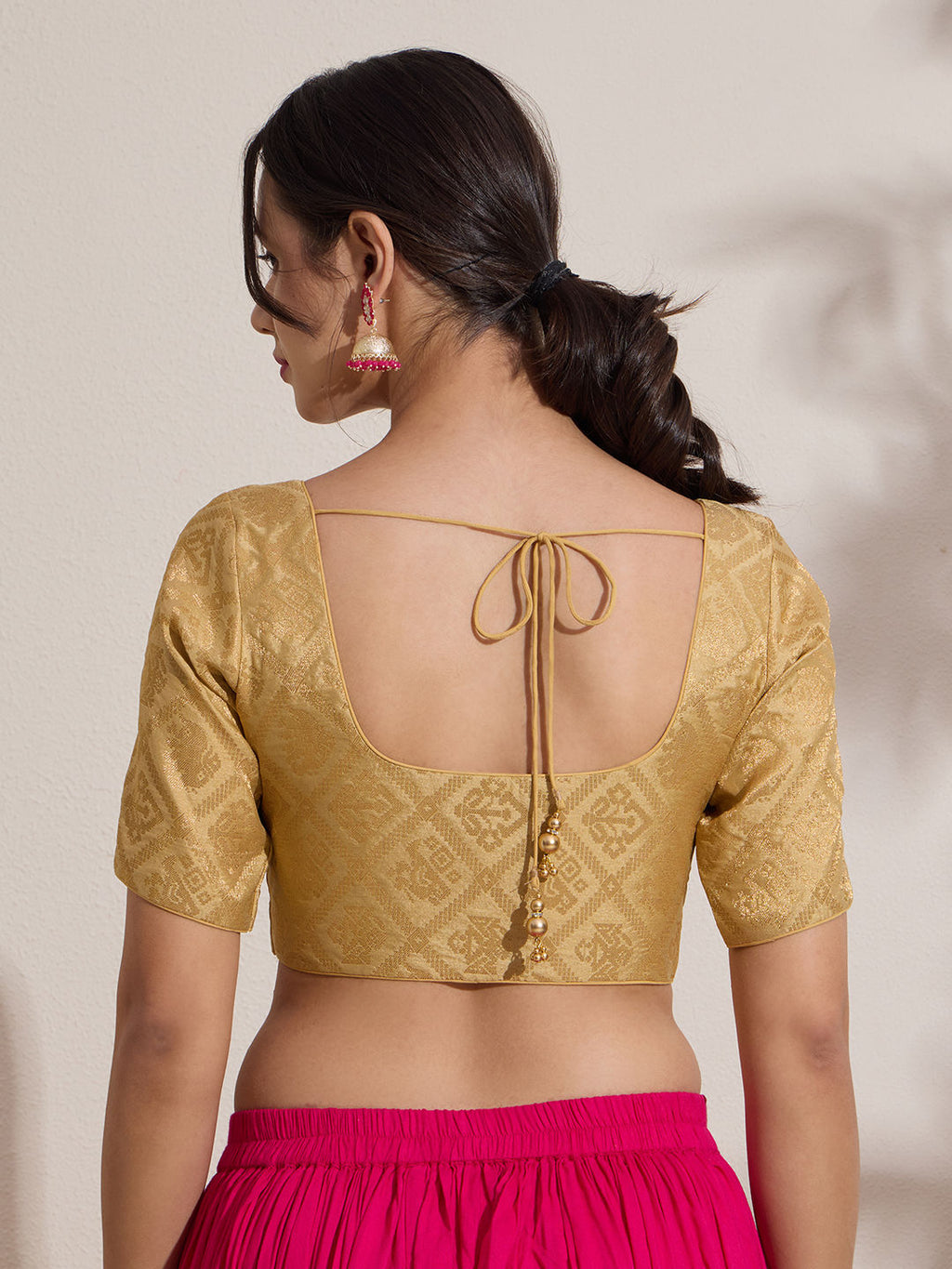 The Blouse Originals Gold Brocade Woven Design Zari Readymade Saree Blouse