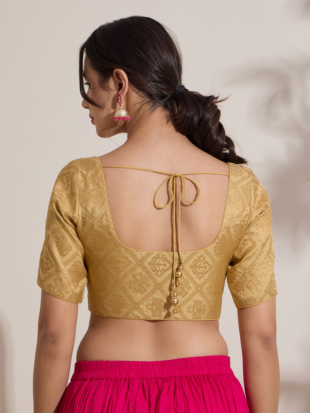 The Blouse Originals Gold Brocade Woven Design Zari Readymade Saree Blouse