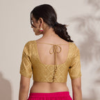 The Blouse Originals Gold Brocade Woven Design Zari Readymade Saree Blouse