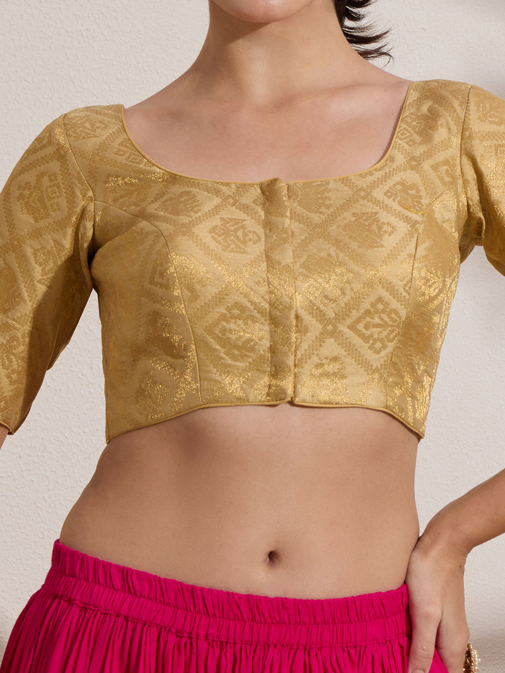 The Blouse Originals Gold Brocade Woven Design Zari Readymade Saree Blouse