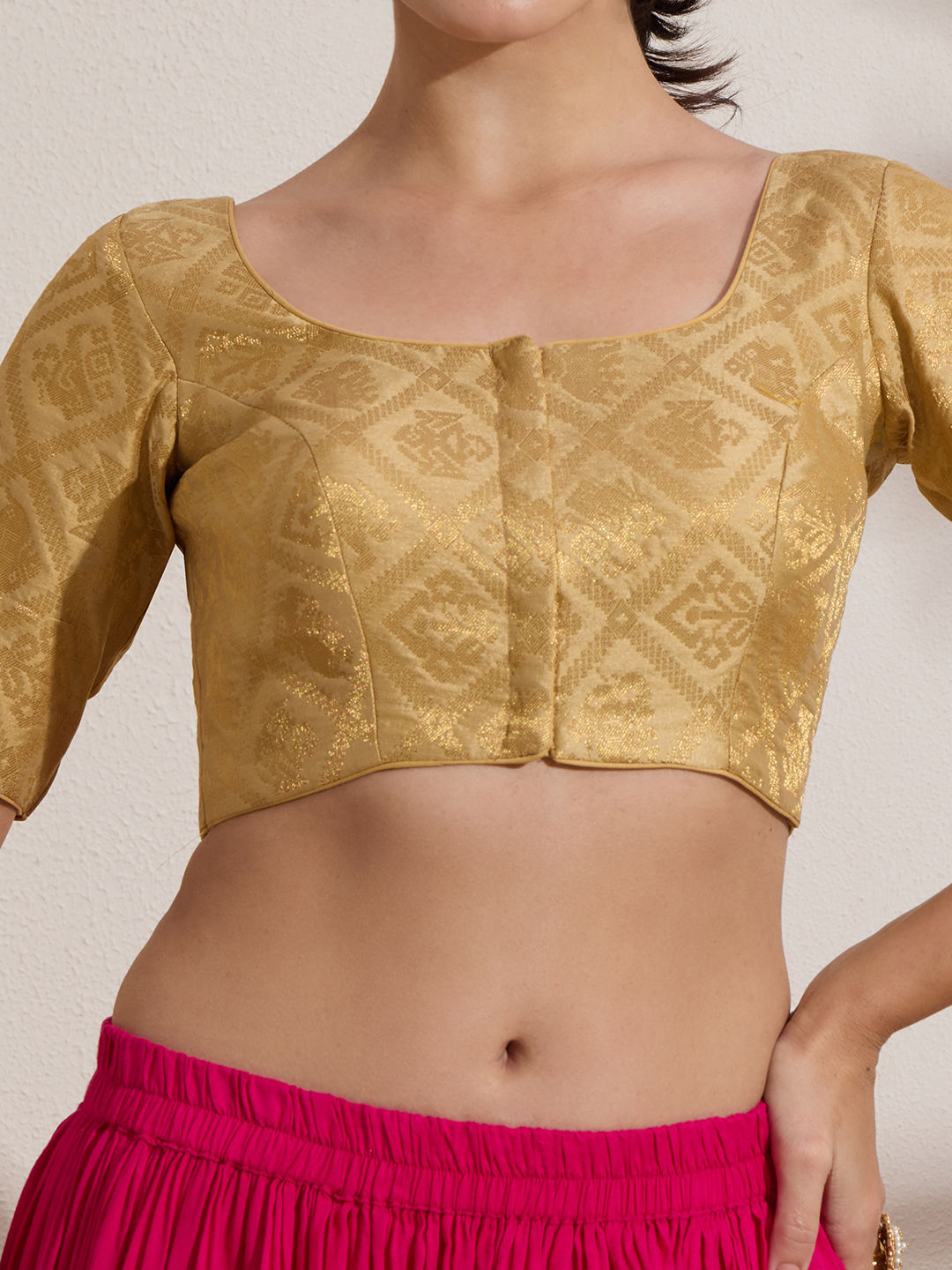 The Blouse Originals Gold Brocade Woven Design Zari Readymade Saree Blouse