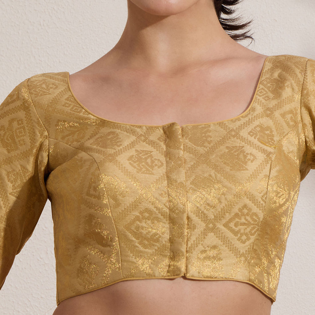 The Blouse Originals Gold Brocade Woven Design Zari Readymade Saree Blouse