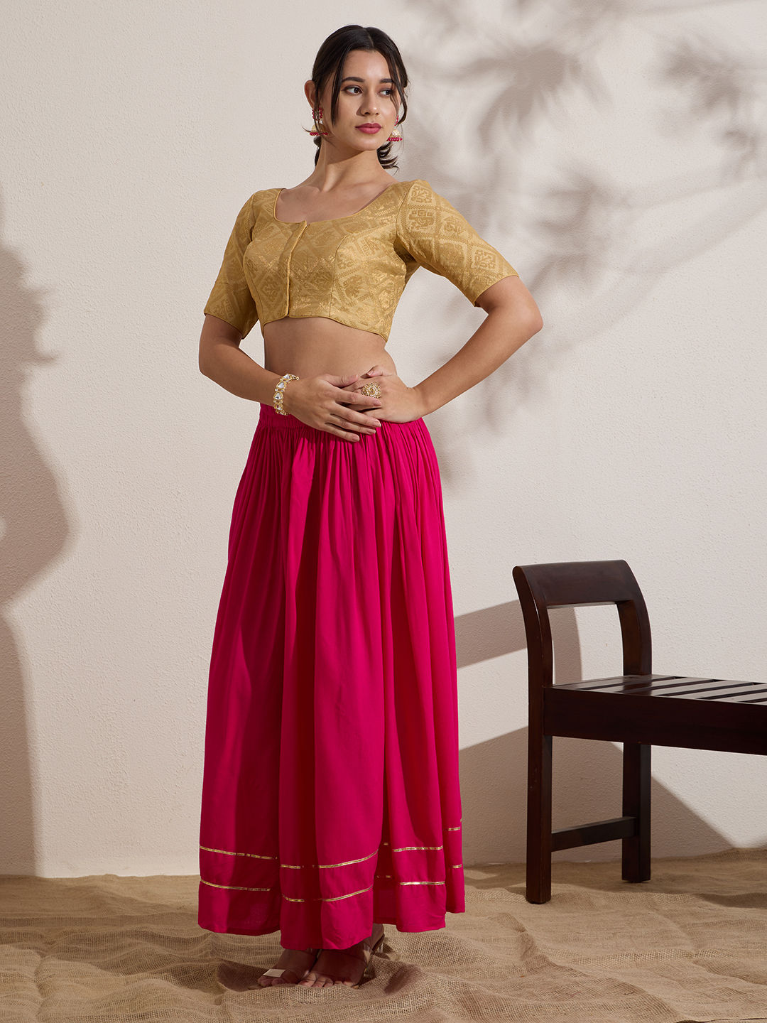 The Blouse Originals Gold Brocade Woven Design Zari Readymade Saree Blouse