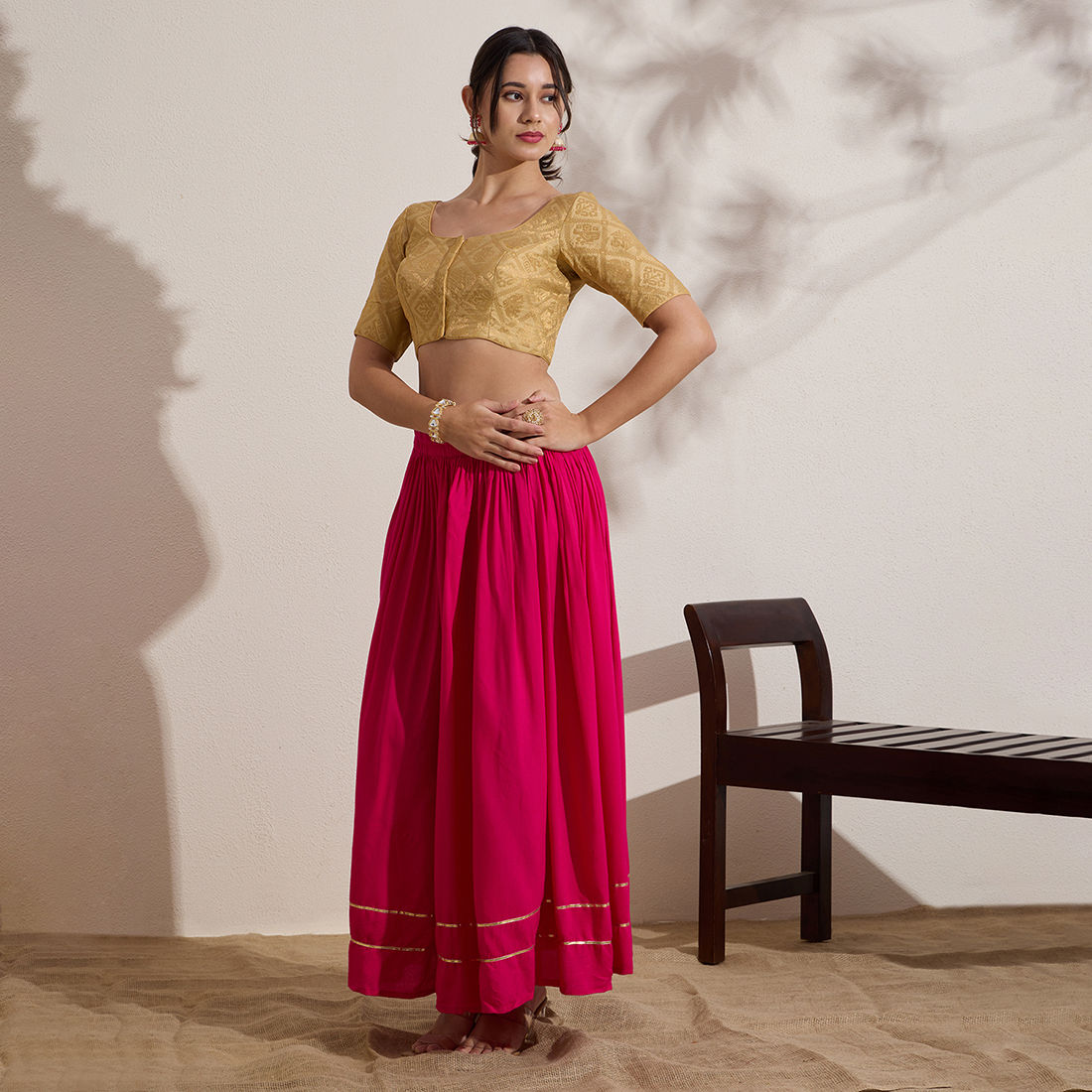 The Blouse Originals Gold Brocade Woven Design Zari Readymade Saree Blouse
