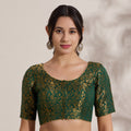 The Blouse Originals Green Brocade Woven Design Zari Readymade Saree Blouse
