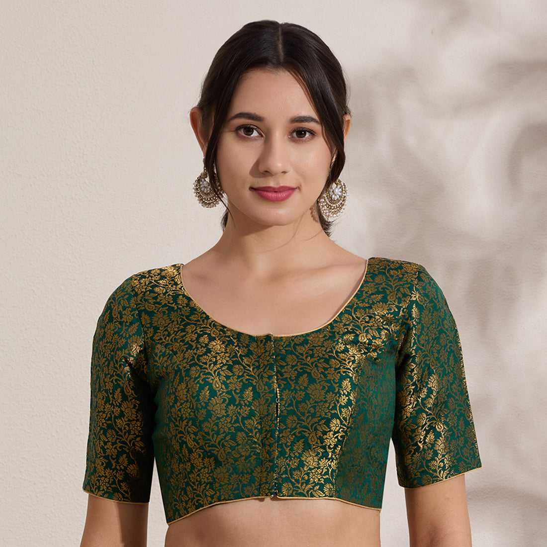 The Blouse Originals Green Brocade Woven Design Zari Readymade Saree Blouse