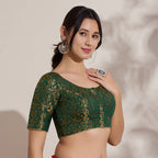 The Blouse Originals Green Brocade Woven Design Zari Readymade Saree Blouse