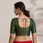 The Blouse Originals Green Brocade Woven Design Zari Readymade Saree Blouse