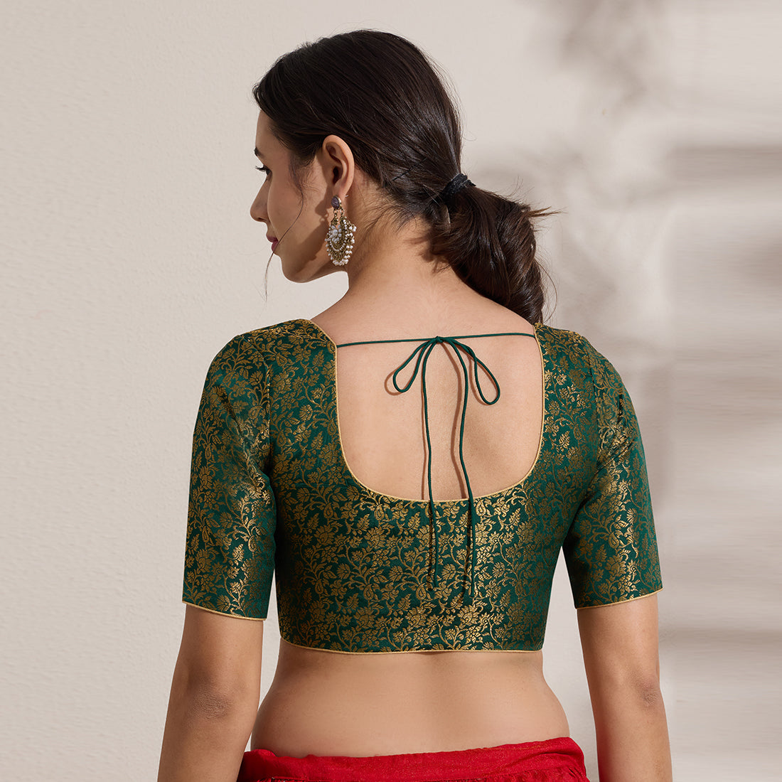 The Blouse Originals Green Brocade Woven Design Zari Readymade Saree Blouse