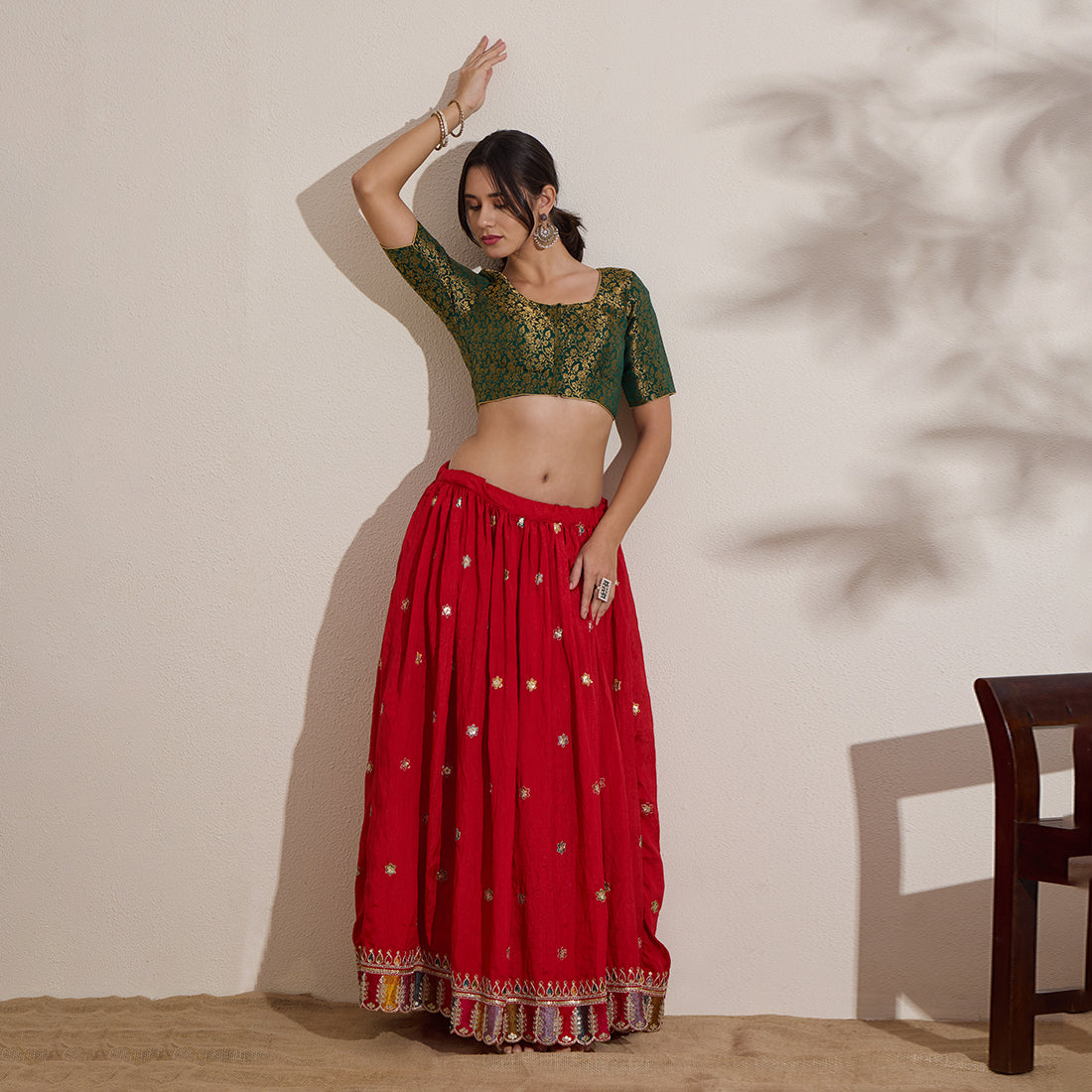 The Blouse Originals Green Brocade Woven Design Zari Readymade Saree Blouse