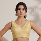 The Blouse Originals Gold Brocade V-Neck Readymade Saree Blouse