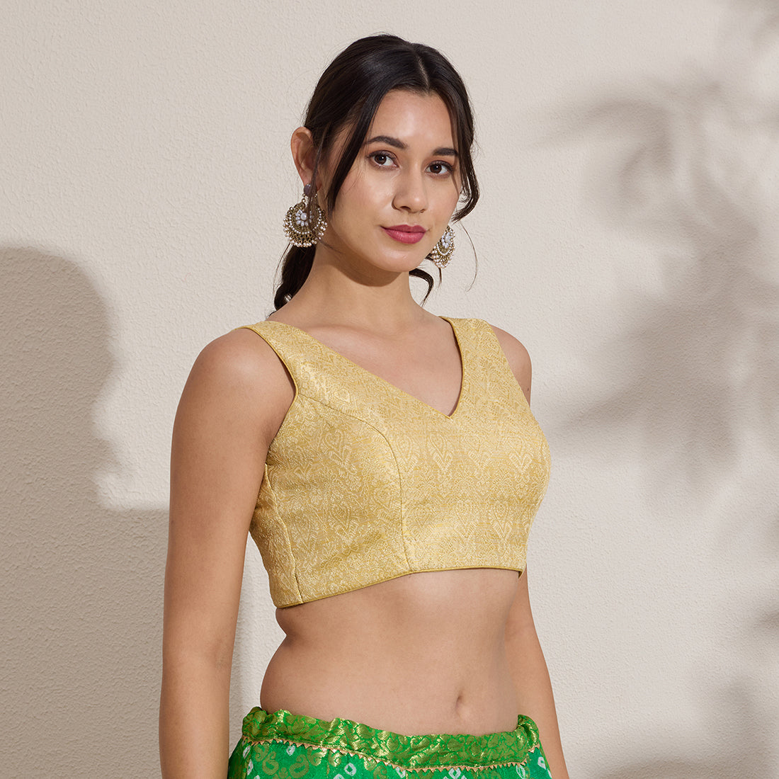 The Blouse Originals Gold Brocade V-Neck Readymade Saree Blouse