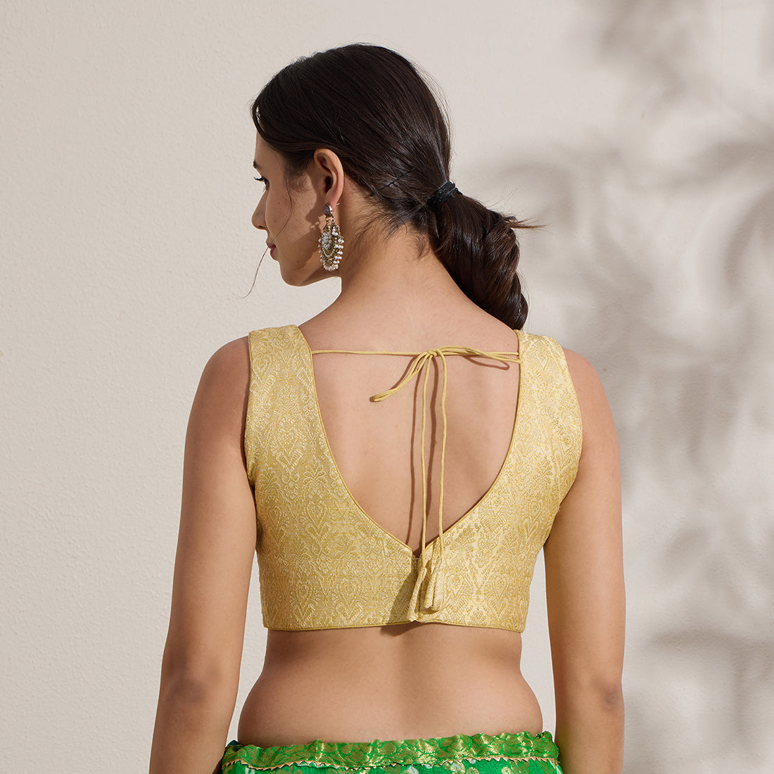 The Blouse Originals Gold Brocade V-Neck Readymade Saree Blouse